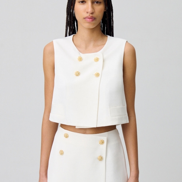 $340 Claudie Pierlot Floral Button Vest In Ecru Size Small EU 36 LIKE NEW - Picture 1 of 11